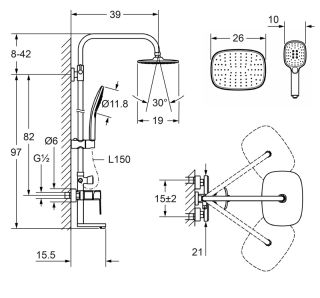 Смеситель для ванны и душа Laguraty 7003 с лейкой чёрный матовый